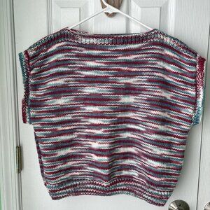 Hand Knit Sweater Womens S Striped Cropped Cottagecore Boho
